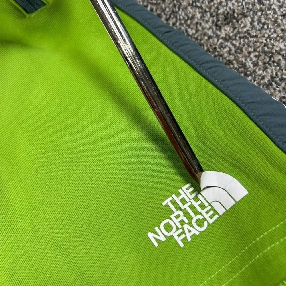The North Face Men XL Tech Sweat Short Safety Green Gray Athletic Zipper Pockets